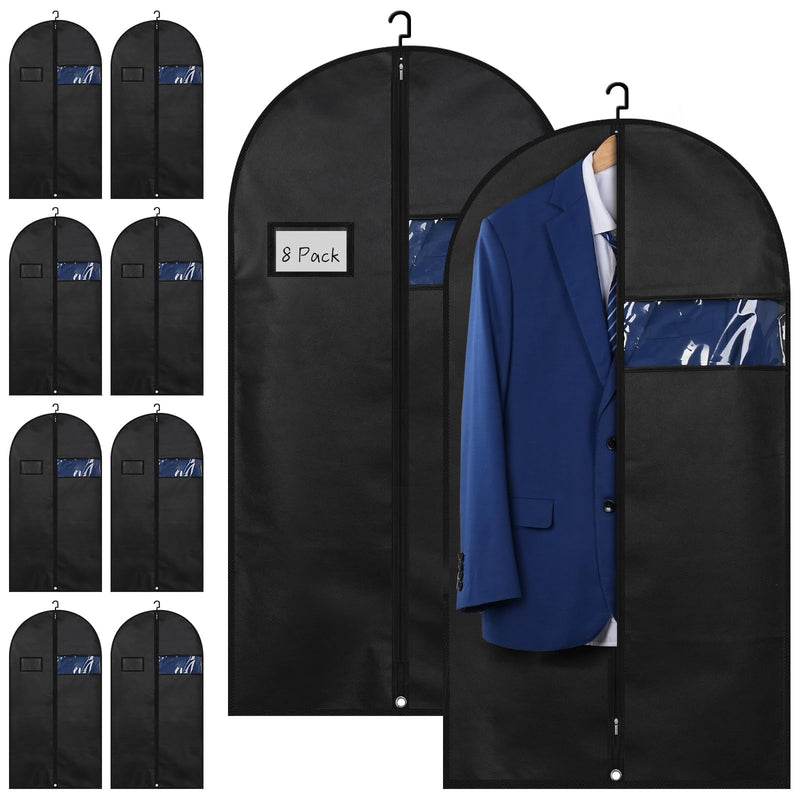Lzerking Premium Garment Bag 8-Pack, 43 Inch Garment Bags for Hanging Clothes, Suit Bags for Travel with Clear Window, Sweater, Coat & Suit Storage