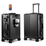 Hard Shell Carry On Luggage 22x14x9 Airline Approved,20 Inch Aluminum Luggage with 100% 3-Layer PC,Carry On Suitcases with Wheels,Cup Holder and USB Port (Classic Black, 20 inch)