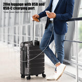 Coolife Luggage Suitcase Carry-on Spinner TSA Lock USB Port Expandable (only 28’’) Lightweight Hardside Luggage (Gray, S(20in_carry on))