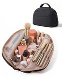 BAGSMART Travel Makeup Bag for Women, Portable Fold-down Cosmetic Case, Puffy Padded Make Up Organizer Pouch, Water-resistant Toiletry Bag for Toiletries, Brushes, Black