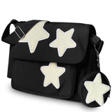 Y2K Messenger Bag with Cute Coin Purse, Lightweight Spacious Crossbody Bag with Star Patches Shoulder Tote Everyday Book Bag with Multi Pockets for her for birthday, Chic and Functional(Black)
