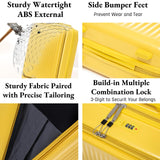 Luccalily 2 Pcs ABS Spinner Luggage Set - 14" Cosmetic Case & 20" Carry-On with Combination Lock, Front Opening Design, Yellow