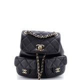 Chanel, Pre-Loved Duma Pockets Drawstring Backpack Quilted Calfskin Small, Black