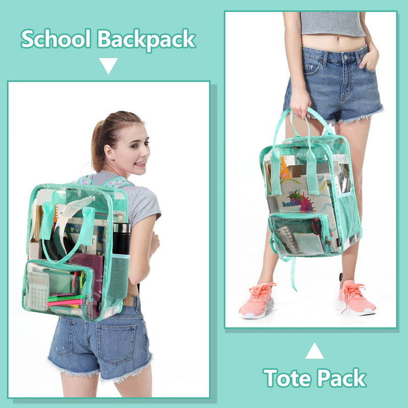 VASCHY Clear backpack for Women, Heavy Duty Transparent See Through Stadium Approved Square Backpack for Teen Girls Bookbag Schoolbag Flamingo