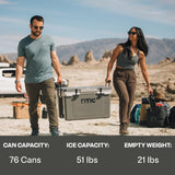 RTIC Ultra-Light 52 Quart Hard Cooler Insulated Portable Ice Chest Box for Beach, Drink, Camping, Picnic, Fishing, Boat, Barbecue, 30% Lighter Than Rotomolded Coolers, White & Grey