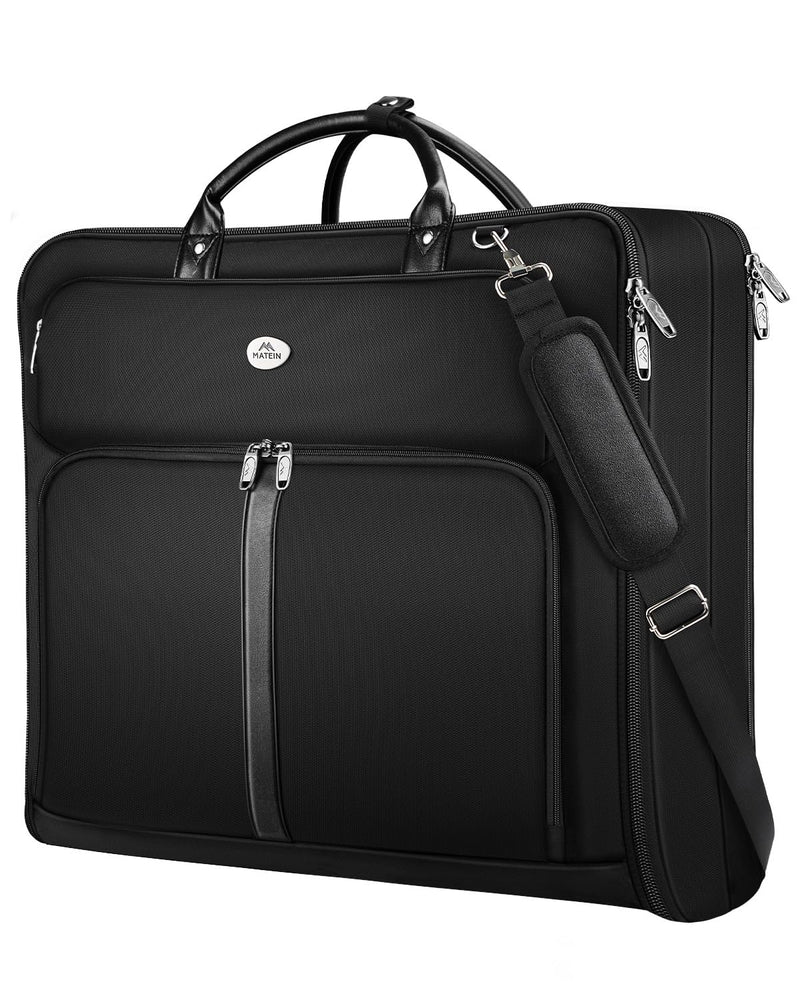 MATEIN Mens Garment Bags for travel, Large Travel Suit Bag Up to 7 Suits with Strap, Wrinkle Free Carry On Garment Bags for Hanging Clothes, Business Suitcase Luggage Bag Fit 17.3 Inch Laptop, Black