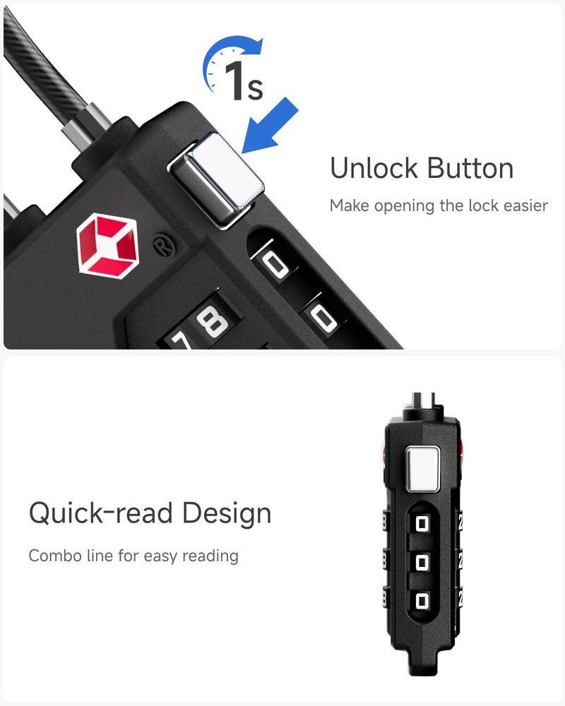 LUGGEX Luggage Scale 1 Pack + TSA Cable Lock Bundle 4 Pack, Travel Essentials Kit (Black+Blue)