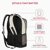 SwissGear 5505 Cecil 16” Laptop Backpack Cream/Black – Daily Laptop Bag with Gear Attachment Options – Multiple Organizer Pockets & Padded Shoulder Straps