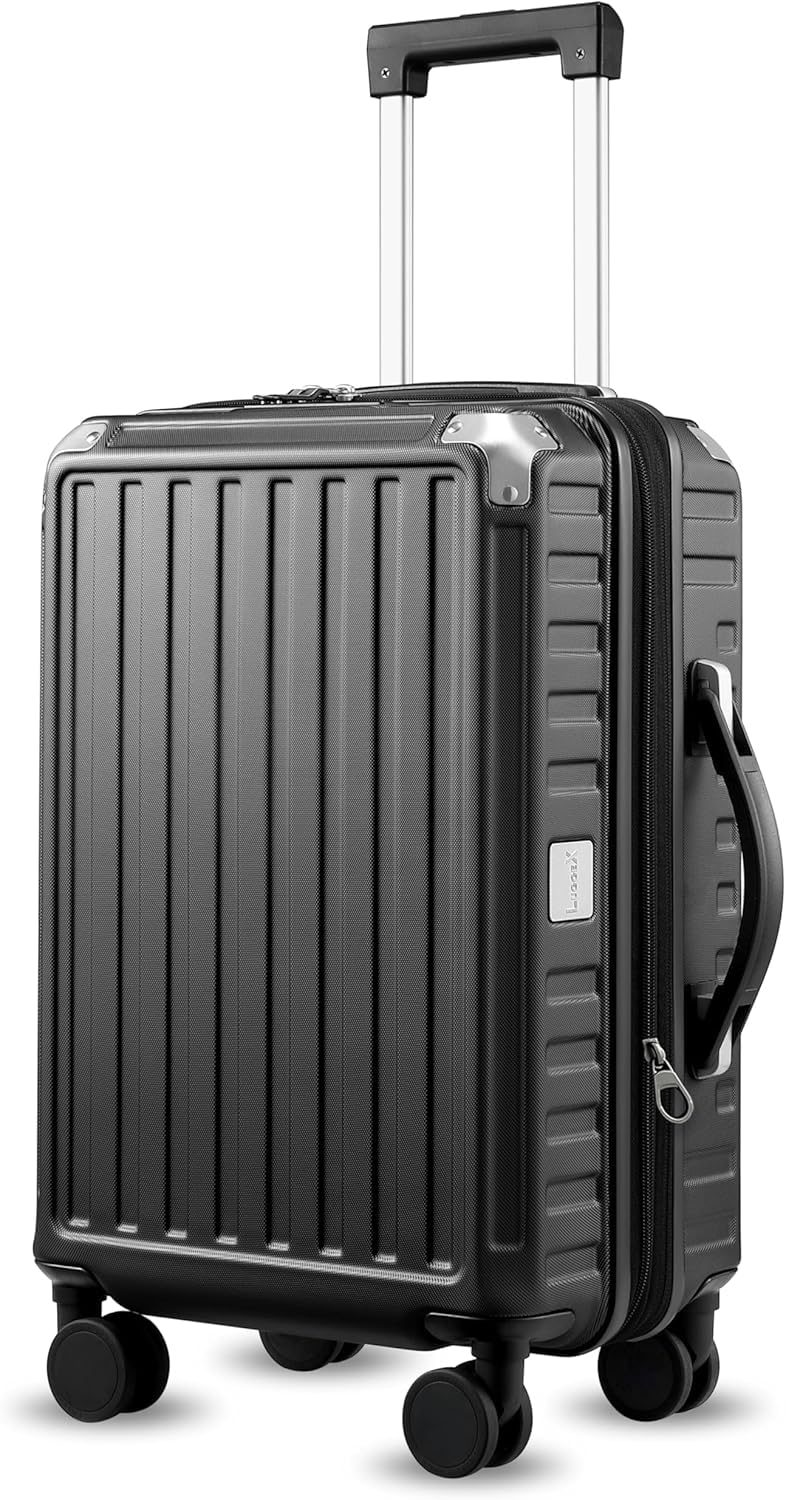 LUGGEX Carry On Luggage 22x14x9 Airline Approved, PC Expandable Hard Shell Suitcases with Spinner Wheels, 20 Inch, Charcoal Metallic