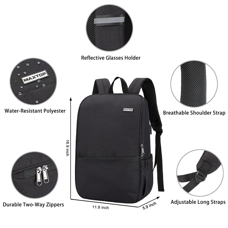MAXTOP Deep Storage Laptop Backpack with USB Charging Port[Water Resistant] College Computer Bookbag Fits 15 Inch Laptop Black
