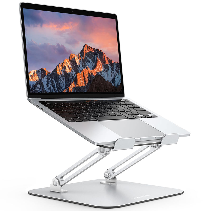 OMOTON Laptop Stand for Desk, Ergonomic Metal Adjustable Laptop Stand, Laptop Holder Riser with Cooling Function, Computer Stand Compatible with MacBook and All Laptops (10-17.2 inch), Silver