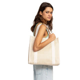 Roxy Cotton Tote Bag | Everyday Carry | Beach | Travel | Vacation | Reusable | Lightweight, Seas The Day - Natural