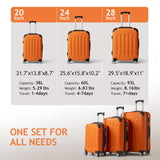 Karl home 3-Piece Luggage Set Travel Lightweight Suitcases with Rolling Wheels, TSA lock & Moulded Corner, Carry on Luggages for Business, Trip, Orange (20"/24"/28")