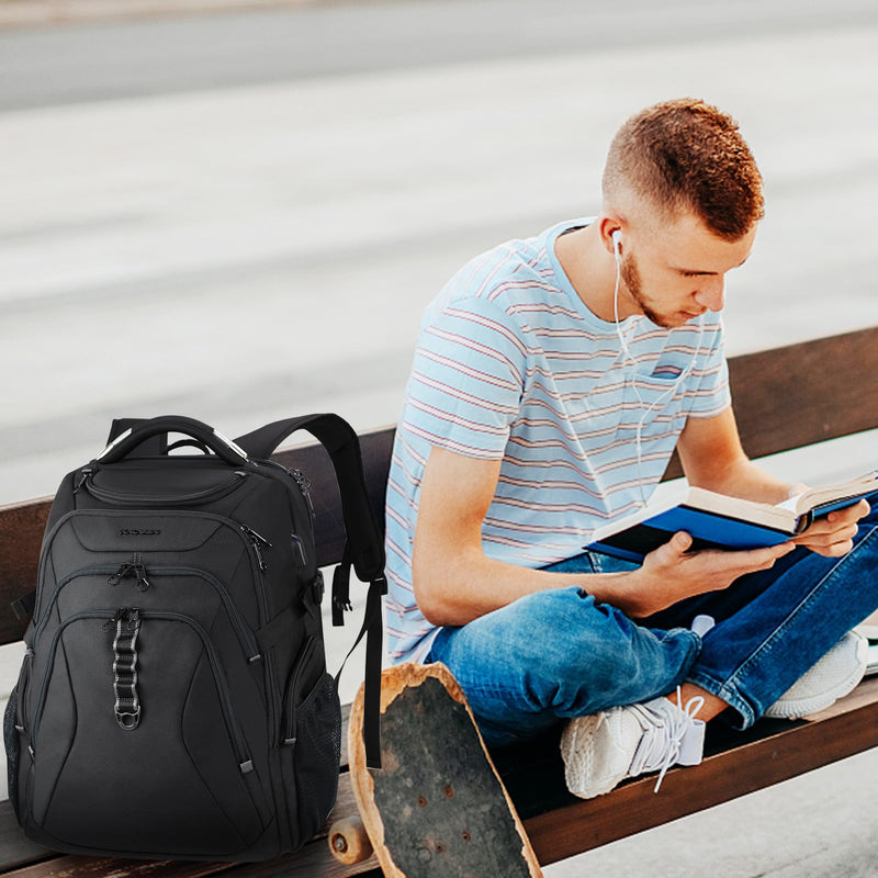 KROSER Travel Laptop Backpack 18.4 Inch XXXL Gaming Backpack with Hard Shell Saferoom RFID Pockets Water-Repellent Business College Daypack Stylish Laptop Bag for Men/Women-Black