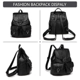 VASCHY Mini Backpack Purse for Women, Fashion Faux Leather Buckle Flap Drawstring Backpack for College with Two Front Pockets Black