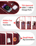 ISLAND ELEPHANT Expandable 20Inch Carry On Luggage Airline Approved - Top Opening Hardside Travel Suitcase Unbreakable -with Cup Holder,USB Charge,Side Pothook, 360°Spinner Wheels, TSA Lock-Wine Red