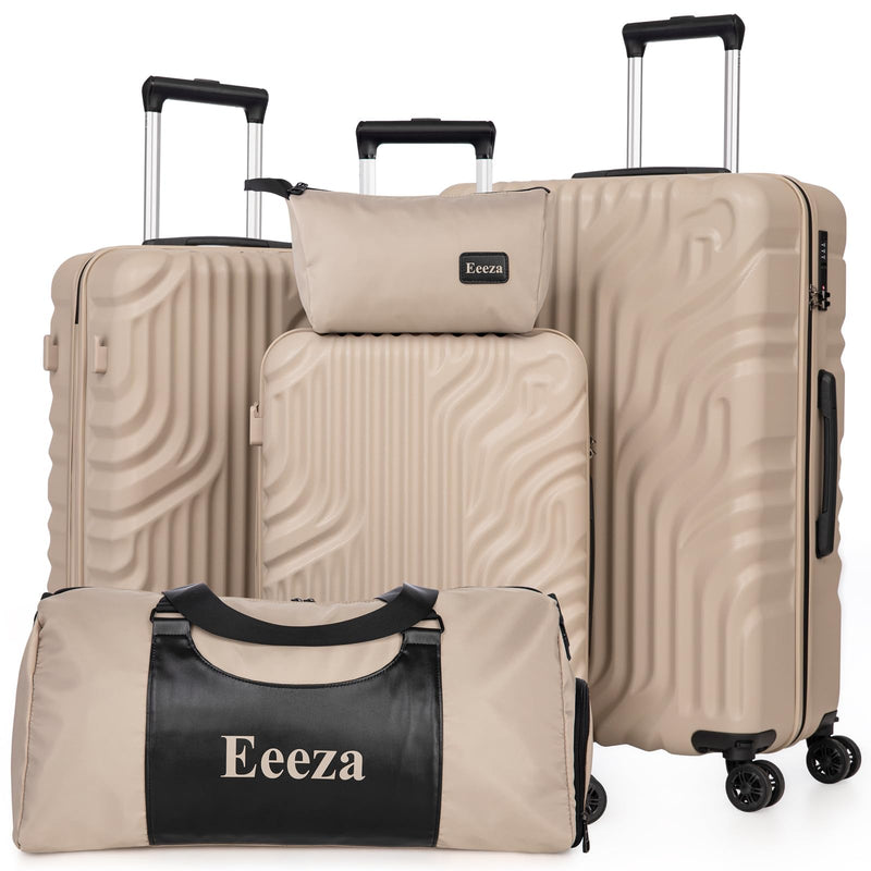 Eeeza Luggage Sets 5 Piece Suitcase with ABS Hard Shell Lightweight TSA Lock and Double Rotatable Detachable Wheels(Gray,20"/24"/28"/DB/TB)