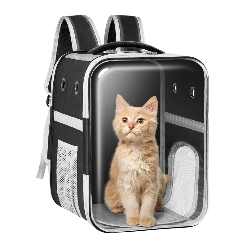 Mrichltm Clear Cat Backpack Carrier Dog and Cats Backpack Bubble, Space Capsule Cat Bag Carrier, Breathable and Suitable Panorama Pet Backpacks for Biking/Traveling/Camping/Walking (Black)