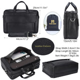 Masa Kawa Black Leather Briefcase for Men 17 Inch Laptop Computer Case Business Travel Work Messenger Cross Body Shoulder Bag