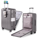 Gets Carry on Luggage Airline Approved,20 Inch Abs+Pc Hardshell Spinner Luggage With Cup Phone Holder and USB Charger,Front Pocket Durable Suitcase for Women Men-Grey