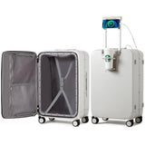 mixi Large Checked Luggage with Cup Phone Holder and Charger Hard Shell Suitcases with Spinner Wheels, 26 Inch Smoke White