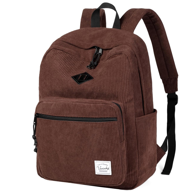 VASCHY Corduroy Travel Backpack, Vintage Casual Kawaii Cute Aesthetic Fuzzy Fluffy Plush Fleece Rucksack Daypack for School Teens/Man/Women Brown