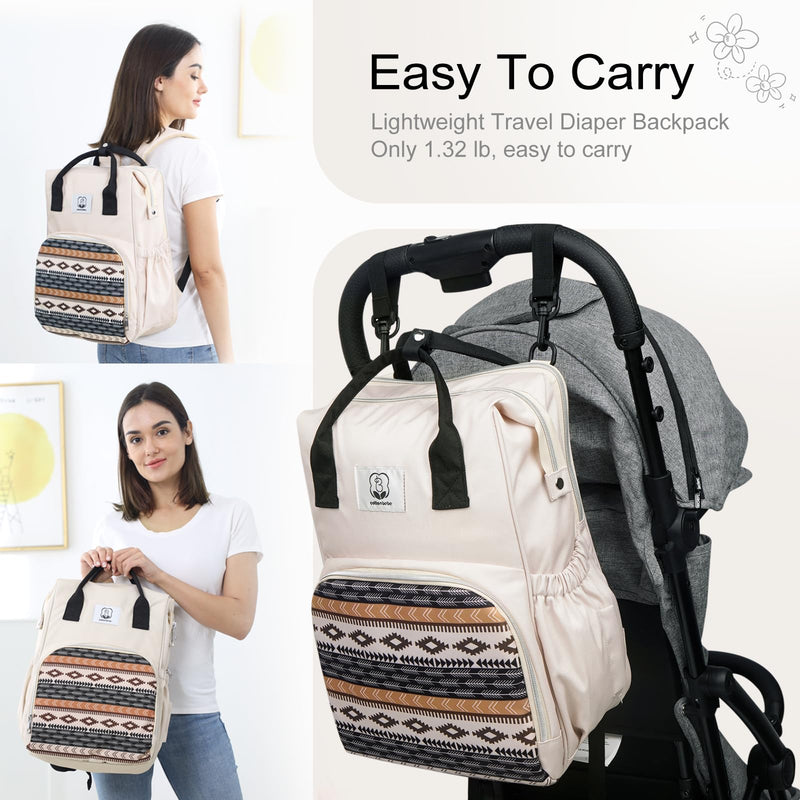 COTTONBEBE Western Diaper Bag with Changing Pad, Large Baby Bags Backpack with Stroller Straps & Insulated Pockets, Multifunction Waterproof Travel Diapers Back pack for Women & Man, Boho