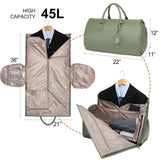 Modoker Women Convertible Leather Garment Bag with Shoulder Strap, PU Leather Garment Duffel Bag Carry on 2 in 1 Hanging Suitcase Suit Travel Bags, Green