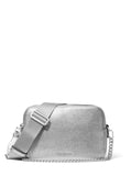 Michael Kors Bryant Medium Double Zip Chain Camera Crossbody Bag, Silver-Tone Hardware/Metallic Pebble Embossed Leather/Silver