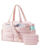BAGSMART Gym Bag for Women, Lightweight Puffer Duffle Bag 2-PC Travel Bag, 31L Weekender Overnight Bag Quilted Carry On Tote Bag, Diaper Hospital Dance bag for Travel, Gym, Water Resistant, Pink