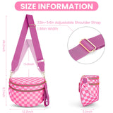 Lushandy Bum Bag Women's Checkered Crossbody Bag Nylon Cross Body Bags Plaid Mom Everyday Purse for Travel (Checkered Pink)