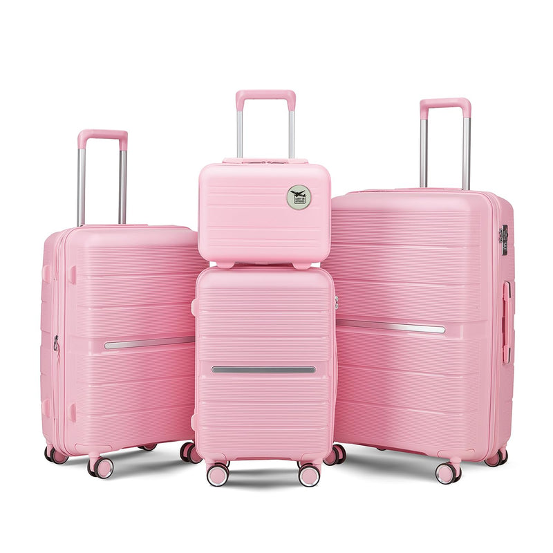 Merax 4 Piece Luggage Set, PP Lightweight Expandable Suitcase with Spinner Wheels and TSA Lock, 14”20”24”28”, Pink