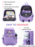 VASCHY Backpack for Girls, Cute Elementary School Bag Bookbag for Primary Schooler Kids with Sparkling Sequin Clear Pocket Purple