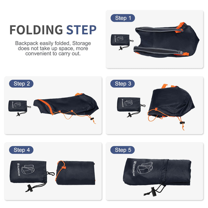 SUIKIHUM 20L Hiking-Daypack Lightweight Foldable Travel Packable Backpack for Camping Cycling Outdoor, Navy Blue
