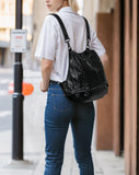 UTO Women Backpack Purse PU Washed Leather Rivet Studded Convertible Ladies Rucksack Shoulder Bag Black
