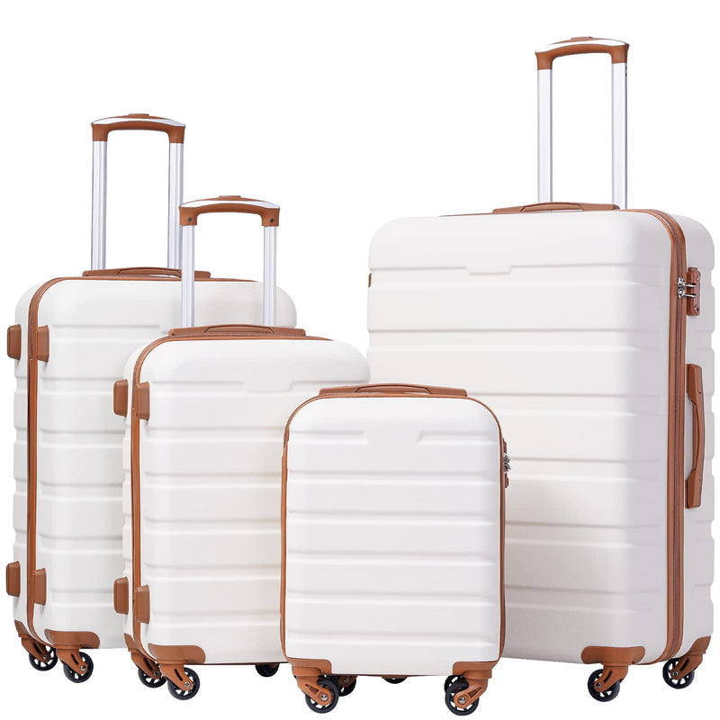 Coolife Luggage Suitcase Spinner Hardshell Lightweight TSA Lock (apricot white, 16/20/24/28)