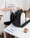 Hanke Expandable Travel Backpack 16 Inch, Full-Open Laptop Backpack Fits 15.6 Inch, Carry On Personal Item Bag with Luggage Strap, Business Work Backpack for Women Men, Black