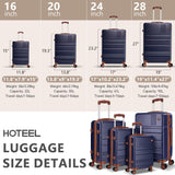 Hoteel Luggage Sets 4 Piece, 4-Yr Warranty Durable Suitcase Dual-Spinner Wheel TSA Lock, Lightweight Travel Hardshell PC+ABS Carry on Luggage for Men&Women, Navy(16/20/24/28 inch)