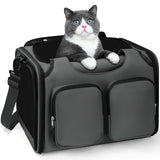 Dog, Cat Carrier for Pets Up to 15 Lbs, Airline Approved Collapsible Soft-Sided Pet Travel Bag with Locking Zippers, Breathable Mesh and 4 Large Pockets, Removable Fleece Pad (Dark Grey)