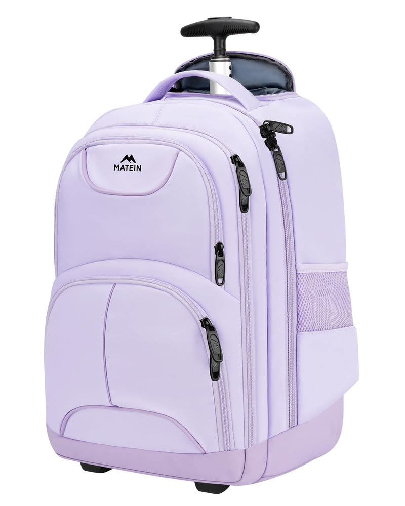 MATEIN Rolling Backpack for Women, 17 Inch Travel Laptop Backpacks with Wheels, Waterproof Large Roller Carry On Luggage Wheeled, Trolley Overnight Suitcase Business Computer Bag, Purple
