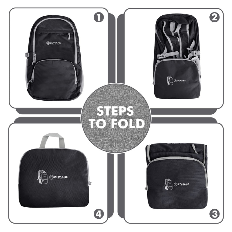 ZOMAKE Lightweight Packable Backpack 30L, Foldable Hiking Backpacks Water Resistant Compact Folding Daypack for Travel(Black)