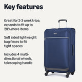 Amazon Basics 28" Large Checked Softside Expandable Suitcase with 360-Degree Multi-directional Spinner Wheels, Zippered Pockets, Telescoping Handle, Spacious, Navy Blue