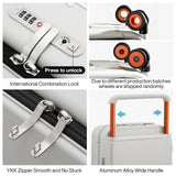 mixi Checked Luggage Wide Handle Luxury Design Rolling Travel Suitcase PC Hardside with Aluminum Frame Hollow Spinner Wheels, with Cover, 24 inch, Smoke White