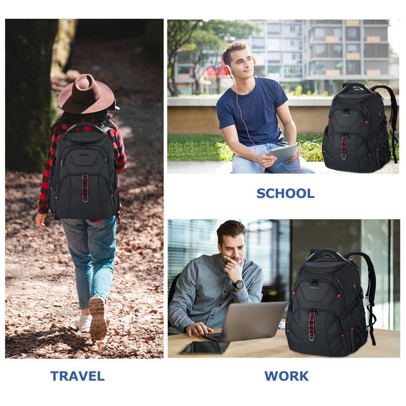 VANKEAN 17.3'' Travel Laptop Backpack TSA Friendly, Water Resistant Anti Theft Extra Large College Backpacks with RFID Pockets, USB Port for Men Women Business Work Bag, Black