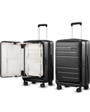 LUGGEX Checked Luggage Top Opening, FLT Expandable Polycarbonate Hard Shell Suitcase with Wheels (FX-Lite, Black, 24 Inch, 63L-70L)