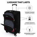 New York XPress 2-Piece Set Front Opening,Softside Luggage Sets w/Double Spinner Wheels Expandable Luggage,Lightweight Travel Luggage Rolling Suitcase w/LOCK（Black-Burgundy,20in/28in）