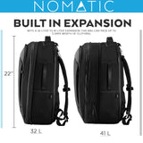 NOMATIC Navigator Travel Backpack - 32L Backpack with Laptop Compartment and 9L Built-In Expansion - Anti-Theft Carry-On Backpack for Travel - Water Resistant Travel Pack (Black)