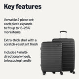 Amazon Basics 2-Piece Hardside Luggage Set (21" Carry-on, 30"), Expandable Suitcases with Spinner Wheels, Scratch-Resistant Surface, Black