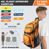 Seektop 40L Foldable Hiking Backpack for Women Men Lightweight Packable Travel Backpack Carry on Flight Approved for Outdoor Camping Sport Leisure (Orange)