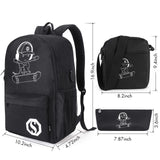 Pawsky Skateboard Anime Luminous School Backpack with USB Charging Port, Anti Theft Lock, Sling Bag & Pencil Case for Teen Boys and Girls, College Bookbag Lightweight Laptop Bag, Black